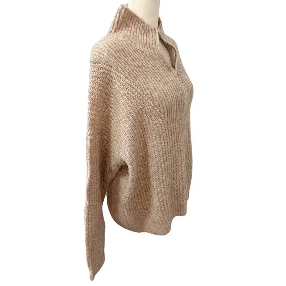 George Womens Quarter Zip Ribbed Knit Sweater Size Large Beige Oatmeal Pullover - Picture 4 of 8